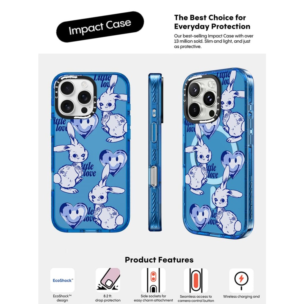 CASECASE X Little Love Case Sky Blue Color Clear Hard Từ Hút Tác Động Dành Cho Apple IPhone 12 13 14 15 16 Pro Max Plus Có Hộp