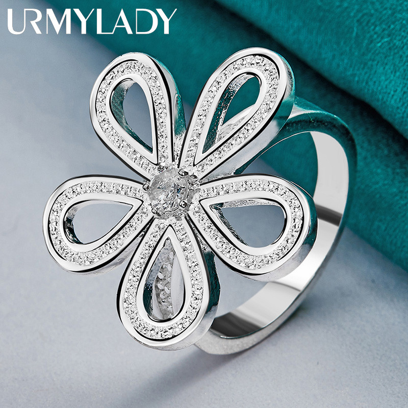 URMYLADY Hoa Bạc 925 Zircon 7-10 # Nhẫn Nữ Tiệc Cưới Trang Sức Thời Trang