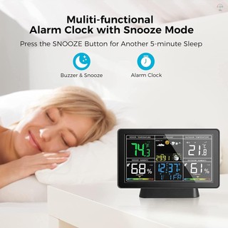 Màn hình màu Trạm thời tiết thông minh, Đồng hồ đo nhiệt độ và độ ẩm với màn hình pha mặt trăng, Màn hình áp suất khí quyển, Chức năng hiệu chỉnh tự động thời gian vô tuyến (W