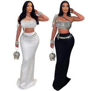 Oksmartlove Bán chạy Ngoại thương Phong cách mới Thời trang Sling Phong cách ngắn Hot Diamond Top với Váy hông vừa vặn