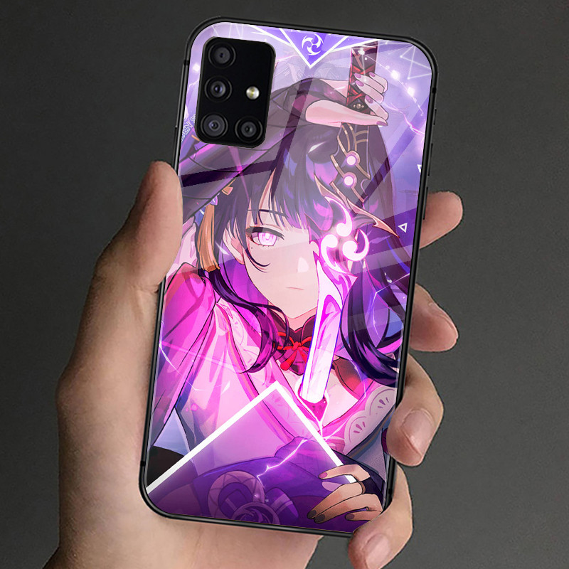 Ốp điện thoại kính cường lực Genshin Impact Raiden Shogun 01 cho Samsung Galaxy S9 Plus S10 S10e S20 FE S20 Plus S21 S22 S23 S23 S24 Ultra Cover