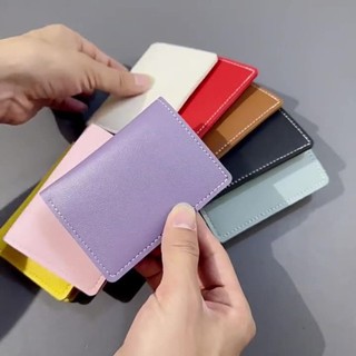 Ví nhỏ mỏng WOAY, Ví ngắn da PU có thể gập lại, Túi đựng thẻ màu trơn đa chức năng Nam Nữ