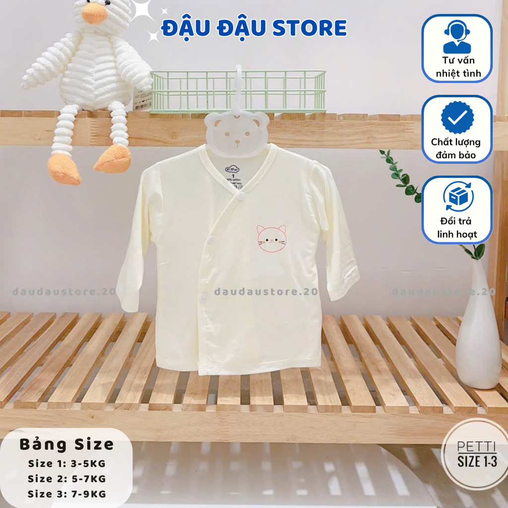Combo 3/5 áo dài tay sơ sinh petit nền kem in ngực mềm mịn thấm hút mồ hôi cho bé sơ sinh 0-9 tháng AL22 Đậu Đậu Store