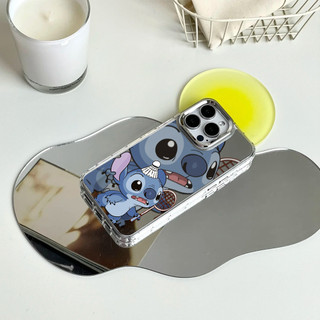Ốp điện thoại cầu lông Stitch chơi cho iPhone 16 / 15 / 14 / 13 / 12 / 11 / PRO MAX / MINI / PLUS / X / XR gương chống rơi và chống sốc Vỏ bảo vệ lỗ lớn