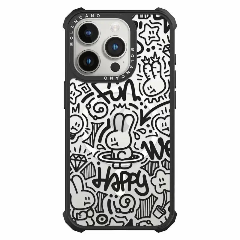 Ốp điện thoại MOLABCANO iPhone 16 Vỏ bảo vệ Graffiti Line Rabbit Fashion Apple 16Promax Chống sốc 15Pro Vỏ bảo vệ toàn diện