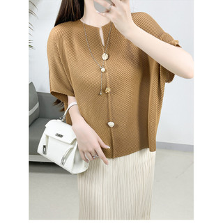 Miyake Xếp Ly Thường Ngày Top Mùa Hè Phong Cách Mới Cá Cân Xếp Ly Hàn Quốc Áo Thun Nữ Tay Ngắn Thiết Kế Rời Cao Cấp Nữ