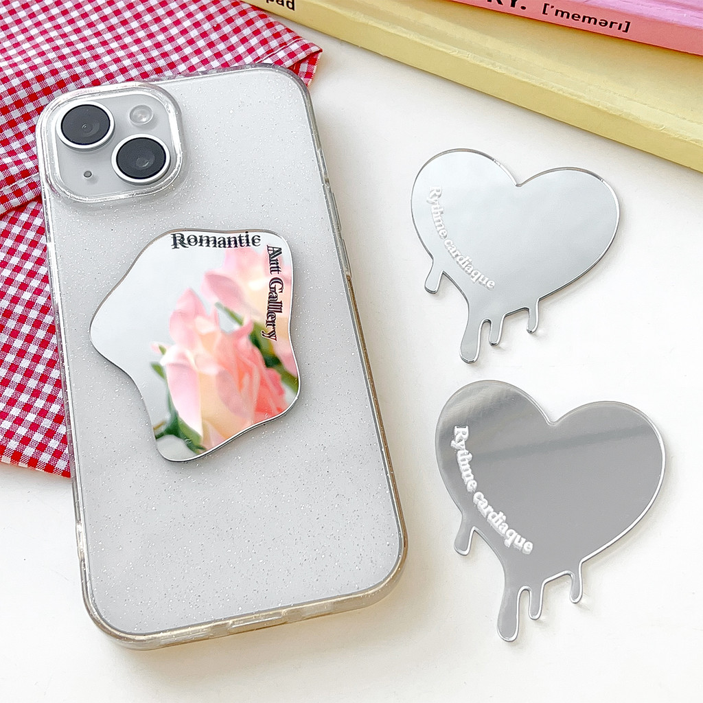 1 / 2 Chiếc Gương Mặt Sau Điện Thoại Di Động Acrylic - Gương Selfie Điện Thoại Hình Không Đều - Tự Dính, Mỏng, Trong Suốt - Nhãn Dán Gương Trái Tim Thời Trang INS - Gương Trang Điểm Di Động