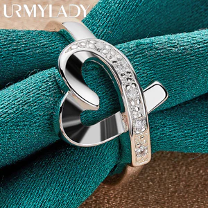 URMYLADY Bạc 925 Trái Tim Vĩnh Cửu Zircon 5-10 # Nhẫn Nữ Cưới Quyến Rũ Trang Sức Thời Trang