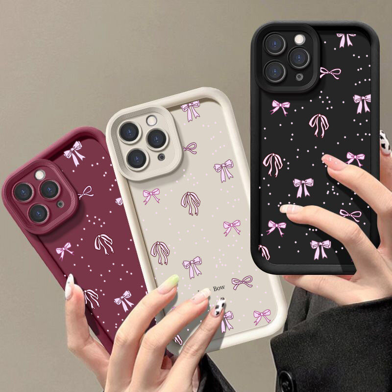 Ốp Nơ Màu Hồng Dễ Thương Dành Cho Samsung Galaxy M34 M31 M51 M30S M23 M20 M11 M15 J4 J6 Plus J8 A10 A01 A02 S20 Ultra Cover Họa Tiết Silicon Mềm Bảo Vệ Camera Hoạt Hình