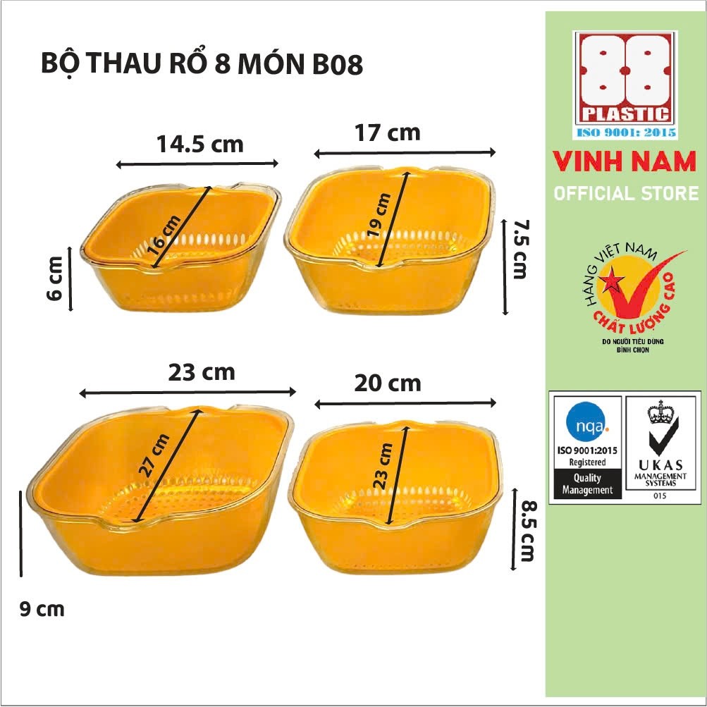 Bộ Thau Rổ 8 Món Vinh Nam Plastic Thiết Kế Thoát Nước Dùng Rửa Rau Củ Quả Tiện Lợi Đủ Kích Cỡ B08