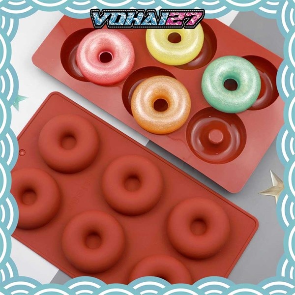 Khuôn silicon bánh donut 6 ô đổ rau câu pudding