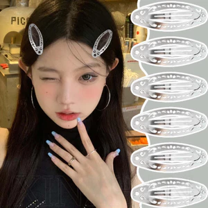 2-6 Chiếc Kẹp Tóc Rỗng Ra Bb Phong Cách Kỳ Lạ - Kẹp Tóc Hoa Hình Học - Elegent, Y2k, Thời Trang, Vintage, Punk - Kẹp Tóc Bên Cạnh Bé Gái - Barrette Hình Bầu Dục Màu Bạc