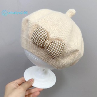 < zhuliye246 > Mũ nồi ấm áp thời trang dễ thương nơ màu trơn Mũ nồi ấm áp cho bé gái Mũ nồi công chúa cổ điển Trẻ em Quà tặng mùa thu đông