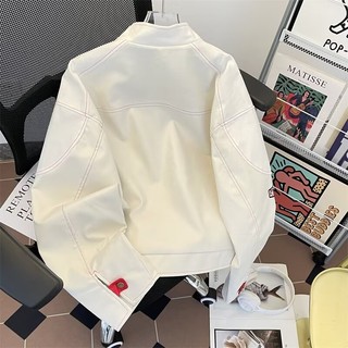 Gksss Áo khoác da nam cao cấp Mỹ dáng rộng giản dị trung tính hợp thời trang Áo khoác xe máy da PU