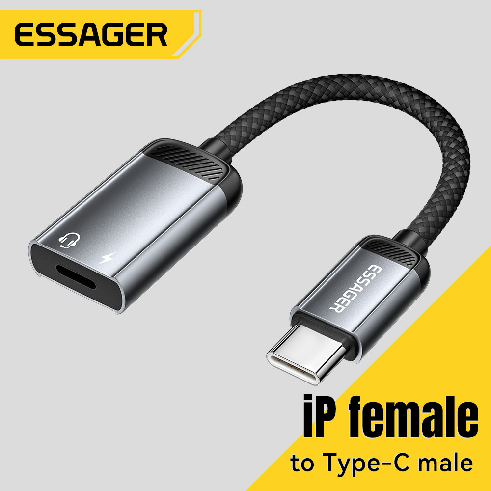 ESSAGER EssagerOTG Bộ chuyển đổi âm thanh sạc nhanh 2 trong 1 Loại C sang L Cáp chuyển đổi âm thanh L sang Type-C 27W Cáp sạc cho điện thoại PC Bộ chuyển đổi cáp âm sạc Type-C / L