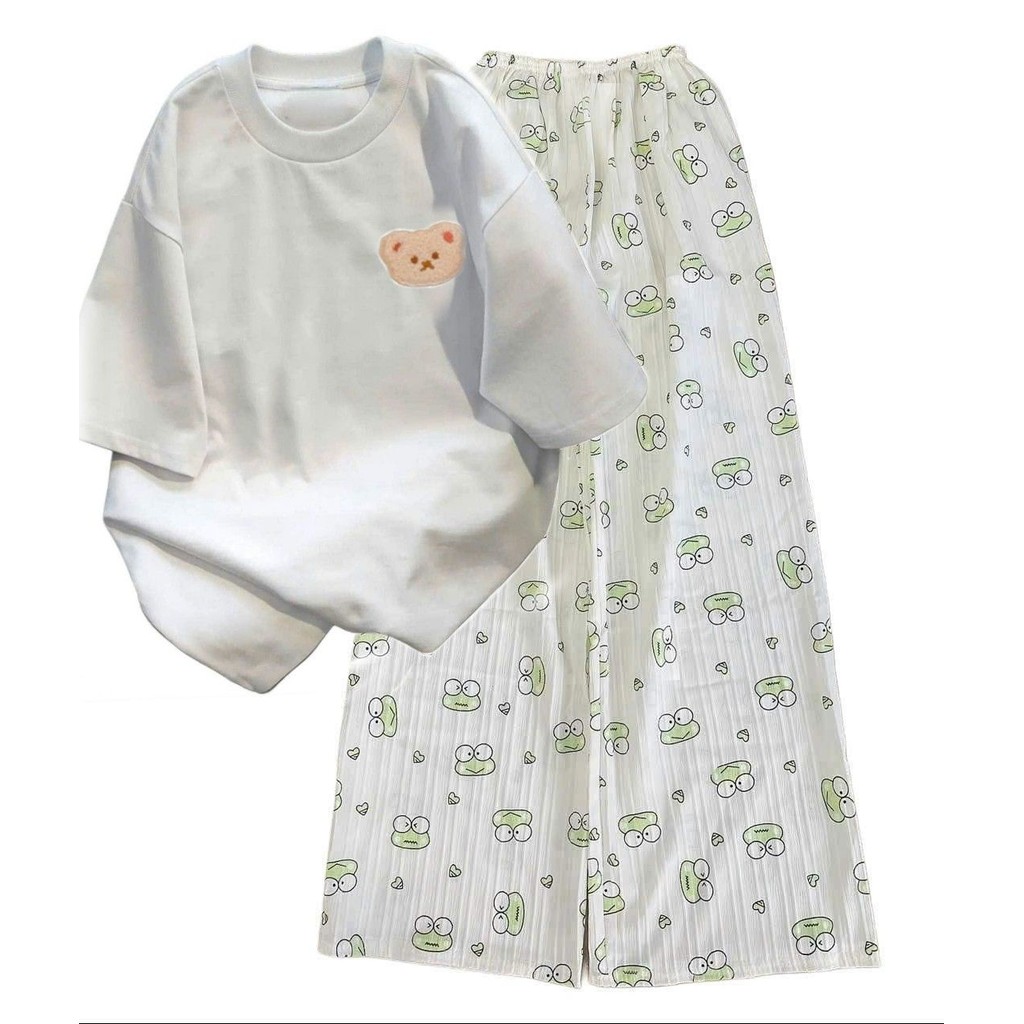 Tổng hợp các sét bộ đồ quần HOẠ tiết hoạt hình + mix áo phông form rộng - in gấu dâu ngực