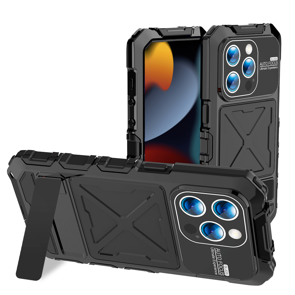 R-just Mới Sang Trọng Kim Loại Giáp Trường Hợp Cho Iphone 15 14 16 Pro Max Plus Bảo Vệ Hạng Nặng Vỏ Điện Thoại Nhôm Kim Loại