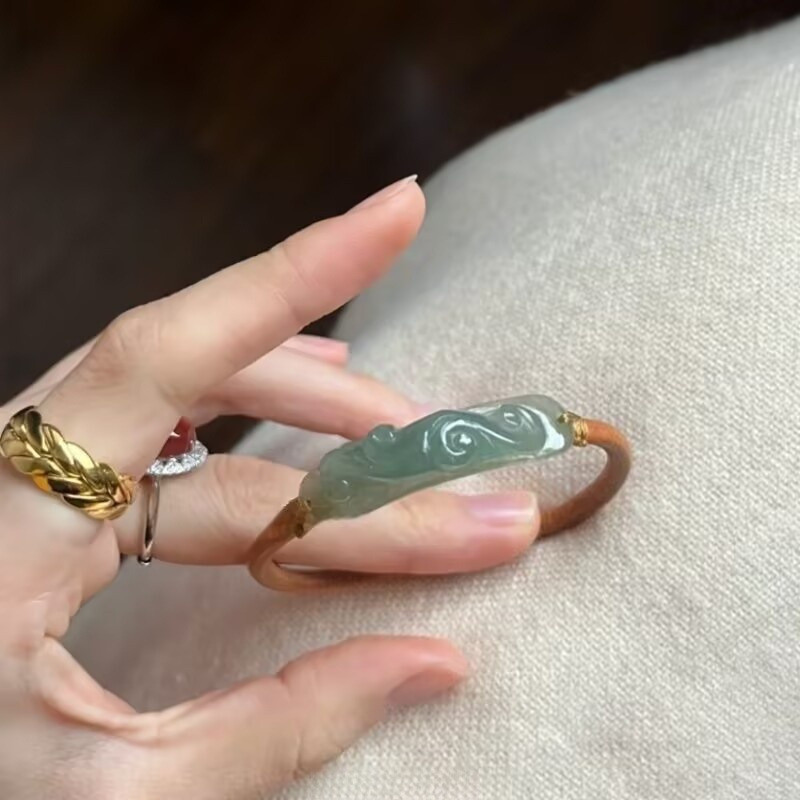 Dây da khắc đám mây ngọc nhân tạo có vòng tay đôi