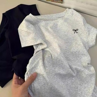 Áo kiểu nữ croptop babytee ôm body mặc bassic cực xinh Xám Thêu Nơ