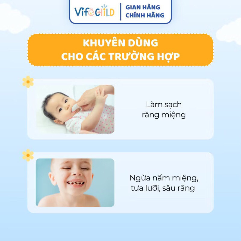Gạc rơ lưỡi VIFOCHILD Hộp 30 gói Làm sạc răng lưỡi nước và khoang miệng cho bé Baby 3