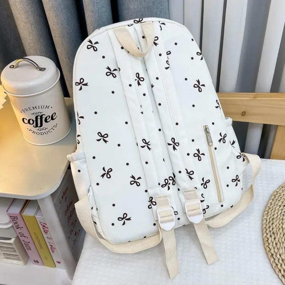 Túi đi học dành cho học sinh YMIFI, Túi đi học in nơ dung tích lớn, Túi sách Ba lô nữ Nylon