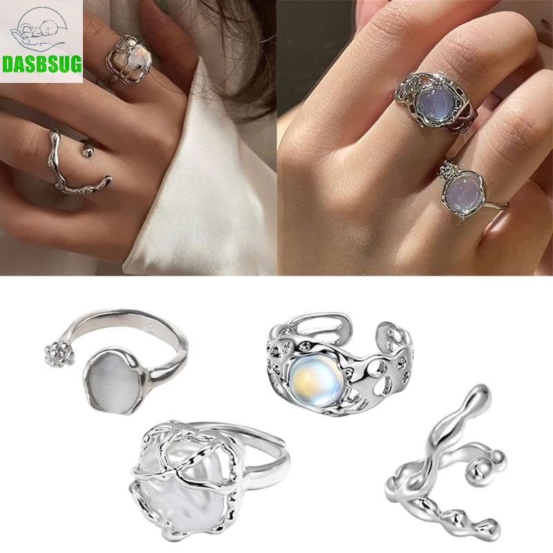 Dasbsug Nhẫn Đá Tự Nhiên Không Đều Với Opal Thẩm Mỹ Egirl Nhẫn Rỗng Cho Nữ Y2K Xu Hướng Nhẫn Thời Trang Ngón Tay Jewe
