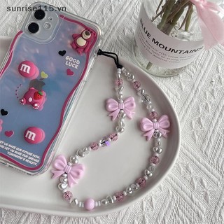 Ssvn Dây chuyền điện thoại đính cườm nơ dễ thương đơn giản Móc khóa thời trang tinh tế dành cho nữ Túi bé gái Phụ kiện quà tặng trang trí ngọt ngào.