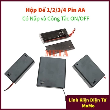 Hộp Đế 1/2/3/4 Pin AA Có Nắp và Công Tắc ON/OFF - Hộp đế pin đại AA, pin con thỏ lớn AA 1/2/3/4 pin