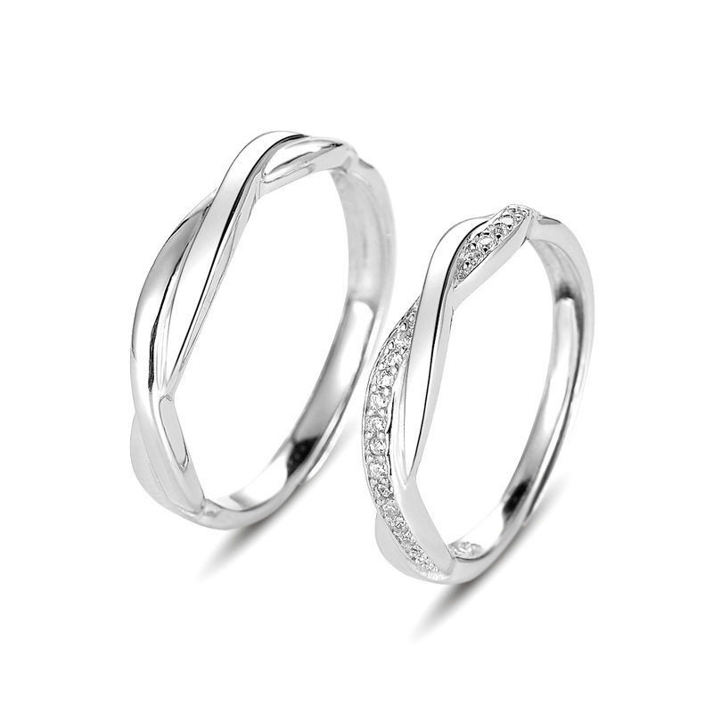 Thời Trang S925 Bạc Tình Yêu Intertwined Cặp Đôi Nhẫn Mở Có Thể Điều Chỉnh Nam Nữ Nhẫn Cặp Đôi