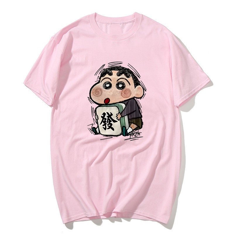 Áo thun cotton ngắn tay cổ tròn hình hoạt hình Crayon Shin-chan phong cách vintage dành cho nữ