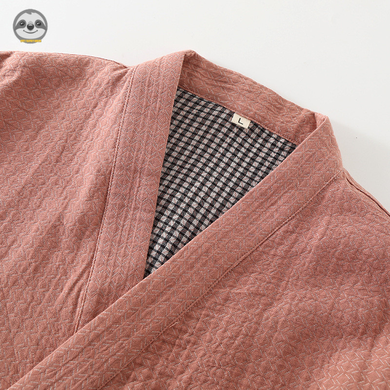 Đồ ngủ cặp đôi phong cách Nhật Bản muji, sợi nhuộm cotton nguyên chất, có thể mặc ngoài như kimono