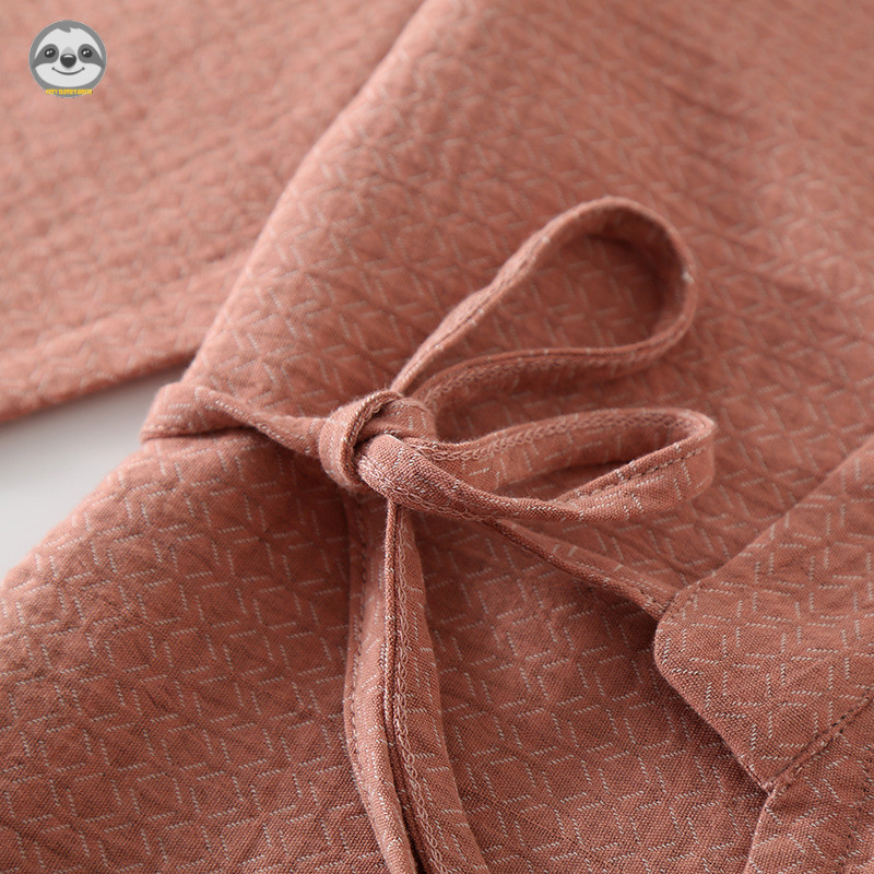 Đồ ngủ cặp đôi phong cách Nhật Bản muji, sợi nhuộm cotton nguyên chất, có thể mặc ngoài như kimono