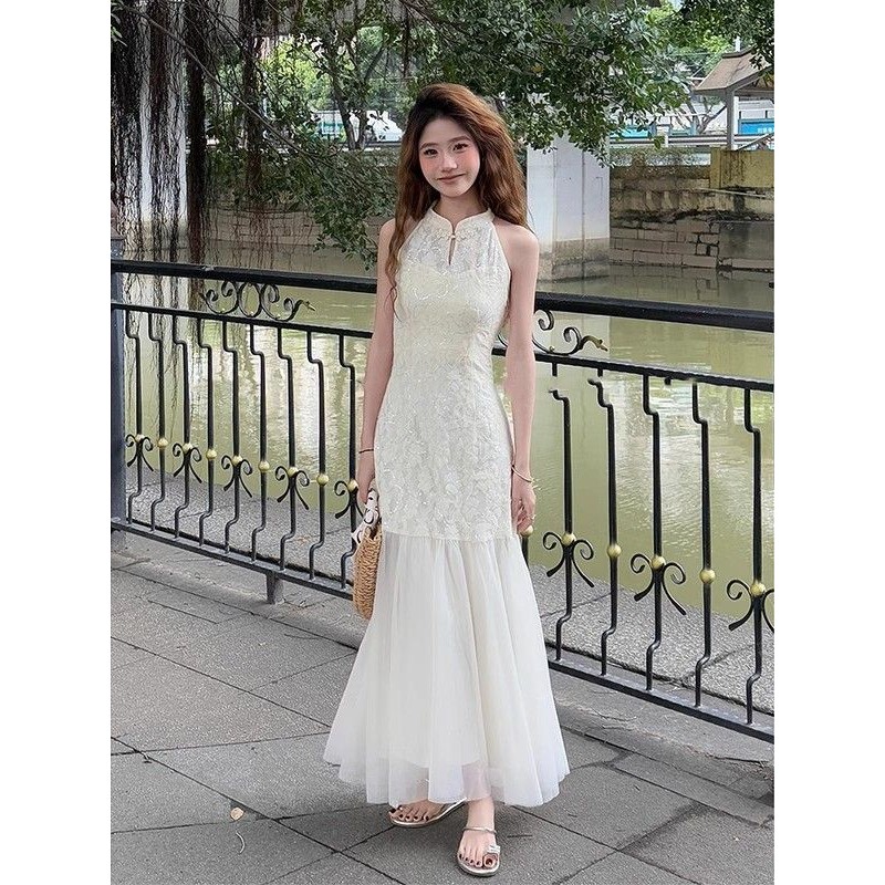 [YU]Đầm jacquard kiểu cheongsam, dáng bodycon quyến rũ, phong cách Trung Quốc nổi bật mùa hè.