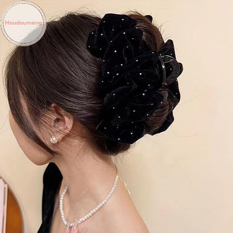 Houdou 1 Đen Đỏ Nhung Nơ Kẹp Tóc Nữ Công Chúa Lấy Móng Vuốt Tóc Mũ Đội Đầu Kẹp Tóc Lớn Phụ Kiện Tóc Cô Gái VN