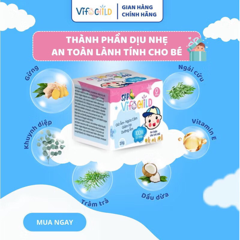 Sáp giữ ấm cho bé VIFOCHILD 20g An toàn cho trẻ từ sơ sinh Giữ ấm Chống nẻ Giảm ho Ngừa cảm hiệu quả Baby 3