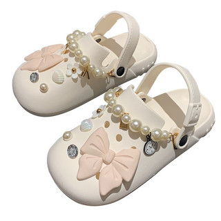 Xixitiao Sweet Bow Mùa Hè Bé Gái Đế Mềm Thoải Mái Giày Lỗ Ngoài Trời