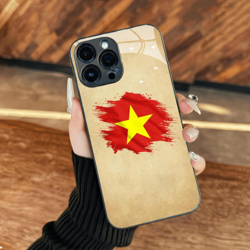 Cờ Đỏ Ngôi Sao Vàng Màu Nước Kính Dành Cho iPhone 16 17,15 14 13 12 11 8 7 6 6s 6p 7p 8p 6g 7g 8g Pro Max XR XS