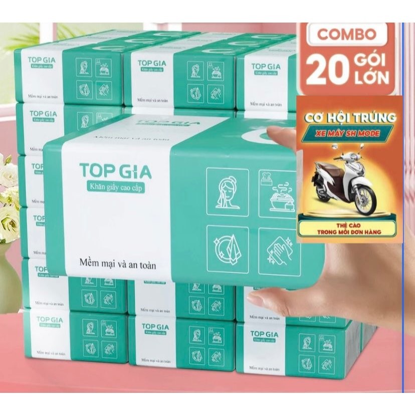 Giấy ăn rút lụa gói lớn Top Top gói 100 rút 4 lớp siêu dai và không bị bụi giấy bản to