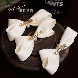 [Bộ sưu tập của 3896 người] Kiểu mới ban đầu đơn giản tươi mới thanh lịch nơ ngọc trai hoa cài tóc kẹp tóc Phụ kiện cô dâu phụ Kiện Ảnh cưới