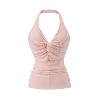 Phong Cách Mới Cổ Chữ V Xoắn Dây Đeo Cổ Gợi Cảm Skinny Nữ Top