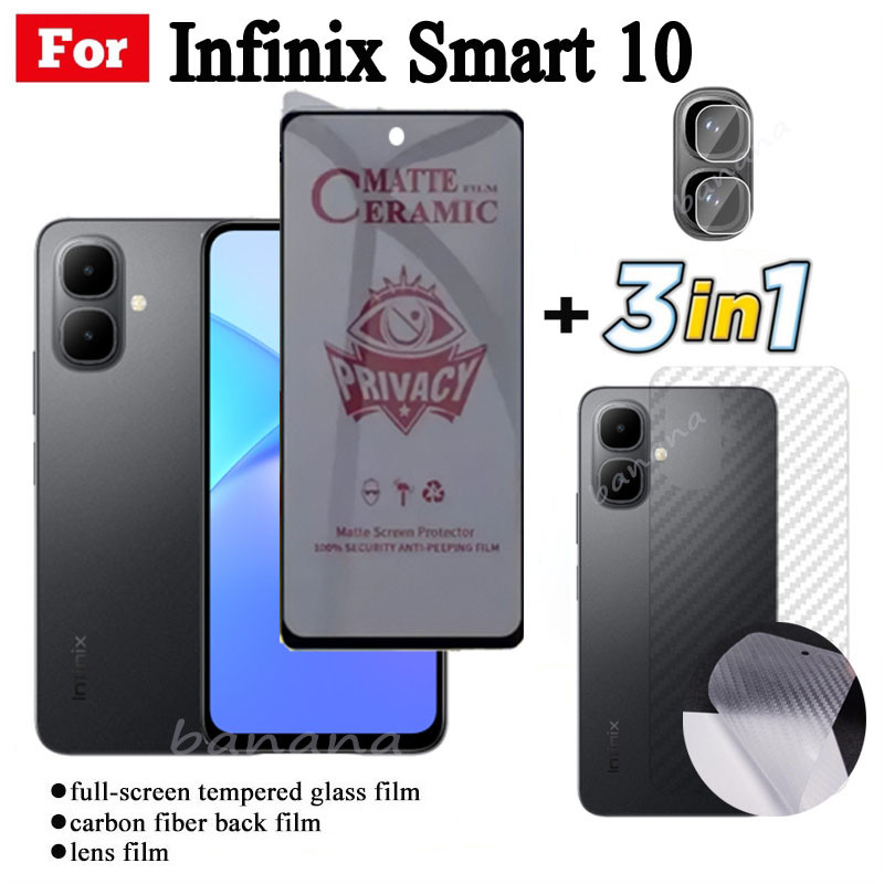 3 TRONG 1 Infinix Smart 10 Phim Gốm Sứ Chống Gián Điệp Riêng Tư Cho Infinix Smart 9 Smart 8 7 6 5 Ống Kính Máy Ảnh Kính Bảo Vệ Màn Hình Và Phim Mặt Sau