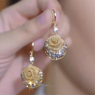 Bông tai lưới hoa hồng thanh lịch cổ điển, thiết kế nữ, phong cách sang trọng mới