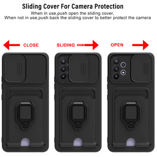 Dành Cho Samsung Galaxy A52 / A52s / A72 / A73 / A53 Ốp Lưng 4 Trong 1 Trượt Camera Bao Đựng Thẻ Đứng Vuông Freebie Dây Chống Sốc Chống Rơi Mỏng Mềm TPU Cover