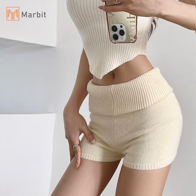 Quần short dệt kim eo thấp hố dải túi nhà hông nóng cho nữ - Marbit thời trang mùa hè mới