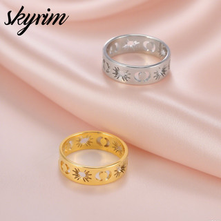Skyrim Nam Nữ Nhẫn Rỗng Họa Tiết Lưỡi Liềm Nhẫn Cặp Đôi Trang Sức Thời Trang