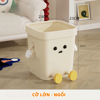 Thùng Rác Hoạt Hình Dễ Thương Decor Phòng Ngủ Phòng Khách, Thùng Rác Nhựa Có Nắp Cố Định Túi Rác