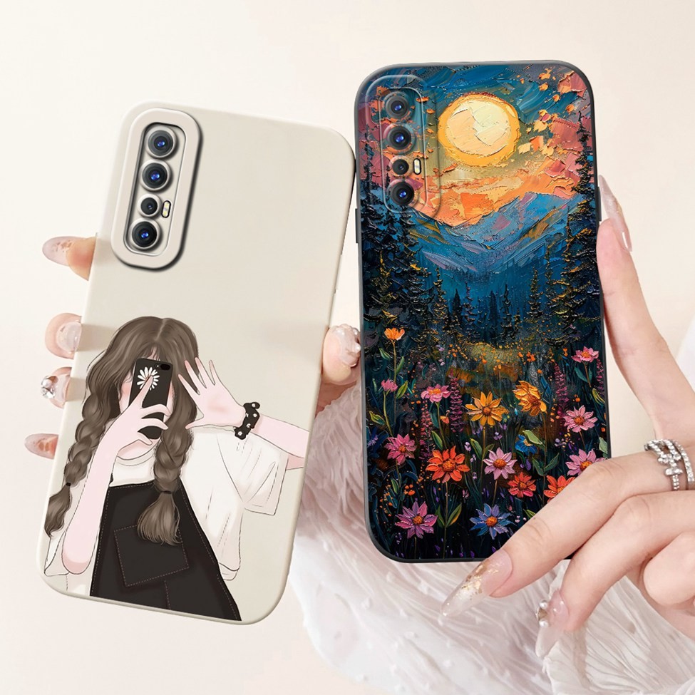 4G Cho Oppo Reno 3Pro Ốp Lưng CPH2037 Hoa Thời Trang Sang Trọng Kawaii Mèo Dễ Thương Chống Sốc Ốp Lưng Điện Thoại Oppo Reno3 Pro 4G CPH2035 CPH2036