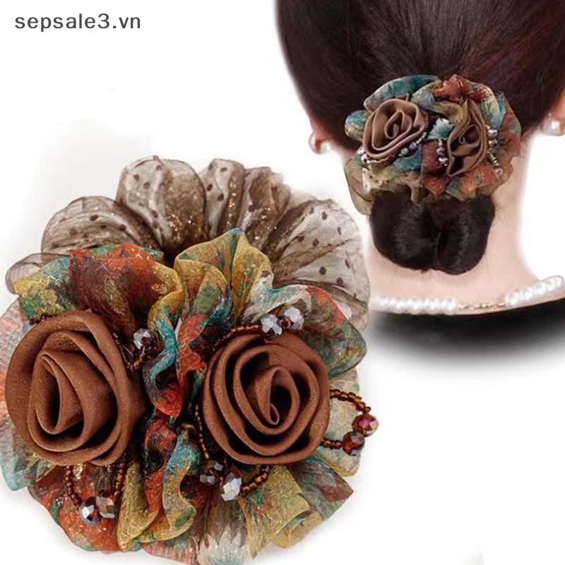 # Vn # Dây buộc tóc hoa Dây cao su nữ thanh lịch Phụ kiện tóc Scrunchies lớn đơn giản dành cho nữ.