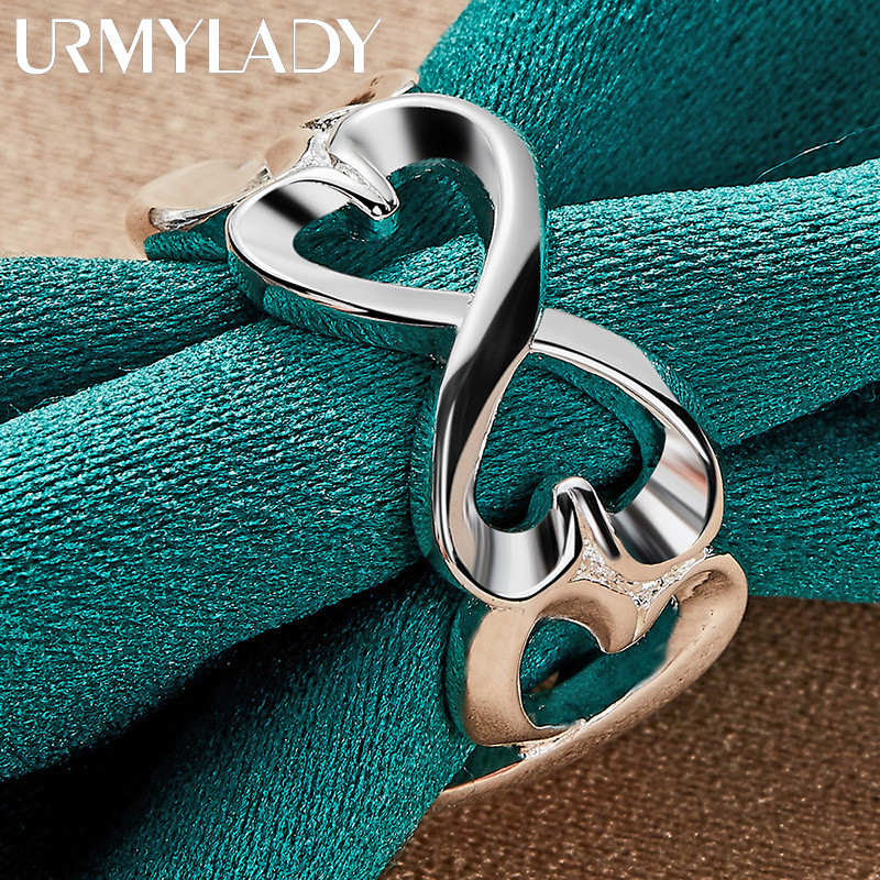 URMYLADY Bạc 925 Trái Tim Tình Yêu Nhẫn Nữ Tiệc Cưới Thời Trang Quyến Rũ Trang Sức