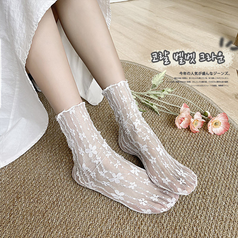 🔥Còn hàng🔥Tất ren tất lưới mỏng nữ tất jk cổ tích trắng đen